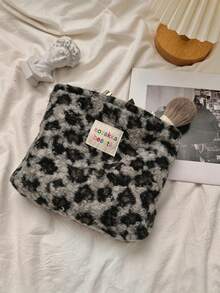 1pc Leopard Print Fuzzy Cosmetic Bag, Soft Plush Zipper Makeup Pouch, Large Capacity Multi-Purpose Storage Bag, Portable Travel Organizer For Cosmetics, Skincare & Toiletries, Daily Accessory For Women - Multicolor - View 8