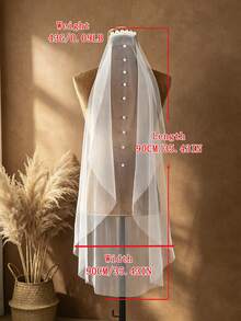 1pc Fingertip Length Single Layer Bridal Veil With Faux Pearl Decorated Hair Comb, For Wedding, Photography, Pre-Wedding Party Headpiece - White - View 6