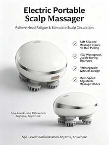Lenovo Electric Scalp Massager, Portable Wireless Head Massager With 4 Detachable Massage Claws, 3 Adjustable Modes, Vibration Stimulation For Deep Relaxation, Suitable For Home, Office, Travel - White - View 1