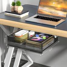 1pc Under Desk Storage Drawer, Self-Adhesive Pull-Out Hidden Office Desk Organizer, 9.5" Large Drawer And 7" Small Drawer, Durable PET Plastic Material, Suitable For Office, Home, Desk, Workspace Organization, Easy To Install Adhesive Storage Solution - Multicolor - View 8