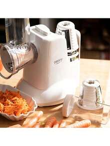 CAMRY Vegetable Shredder, Vegetable Slicer, Vegetable Grater, Multi-Function Slicer - 5 Interchangeable Attachments, Built-In Stand, Anti-Slip Feet, 150W, White - EU E Type Plug(220-240V) - View 3