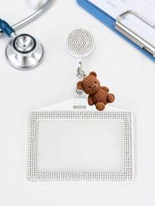 Bao đựng thẻ ID đính đá lấp lánh, phụ kiện gấu dễ thương, bao đựng thẻ ID ngang đính đá kèm kẹp lấp lánh, bao đựng thẻ ID đính đá nhỏ có thể kéo dài, bao đựng thẻ ID dễ thương, bao đựng thẻ pha lê lấp lánh có thể kéo dài - Nhiều màu - Xem 5