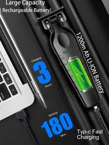Kemei Electric Hair Trimmer For Men, USB Type-C Beard Trimmer, Blade-T Hair Clipper, Cordless Hair Clipper For Barber Use, Styling Trimmer, 0mm Zero Gapped Hair Trimmer For Contours, Gift For Men KM-2299 - Black - View 4
