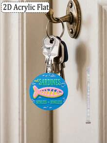 2D Flat Acrylic Sardine Fish Graphic Round Keychain, Daily Accessory, Car Pendant, Suitable For Backpack, Handbag, Car Key, Door Key, Suitable For Dating, Studying, Working, Commuting, Phone Accessory, Wedding Season, Bridesmaid & Bride Gift, Holiday Birthday Gift, Teacher's Day, Halloween, Christmas, Valentine's Day Gift - Multicolor - View 3
