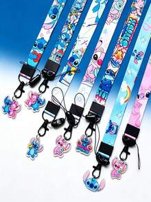 Disney - Random Style - B1pc - A3pcs - Cartoon Pattern Printed Phone Lanyard With Stitch Pendant, Detachable Lobster Clasp Neck Strap, Suitable For Phone, Keys, ID Badge, Bag Charm, Decoration Or Gift - Multicolor - View 13