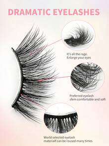 ENCHUW 16 Pairs Natural Half Eyelashes,Cat Eye Soft Stem Wispy Manga Lashes,Lightweight False Eyelashes - Black - View 3