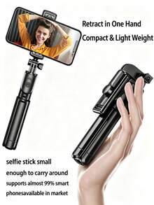 Portable Remote Control Selfie Stick Tripod All-In-One Phone Holder, Extendable Telescopic Shooting Pole, Supports Multi-Angle Rotation Adjustment, Compatible With Most Smartphones, Comes With Detachable Wireless Remote Control For Remote Photo And Video Capture, Can Be Used As A Floor Tripod When Expanded, Compact And Lightweight For Easy Storage And Carrying, Suitable For Travel, Outdoor Activities, Home Selfies, And Short Video Recording - Multicolor - View 9