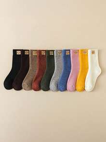 1/3/5/10 Pairs Women's Thick Fleece Socks, Warm Winter Socks, Plus Size Thick Fleece Socks, Random Solid Color, Autumn, Halloween, Christmas, Winter, Fuzzy Socks - Multi-color a - View 7