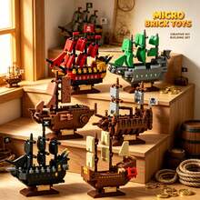 Mini Micro-Particle Pirate Ship ABS Resin Building Block Model 6-Piece Set, Children's Educational Stress Relief Assembly Toy, Creative DIY Assembly Decor. Home Atmosphere Decor, Suitable For Building Block Enthusiasts, Collectible Decor. Recommended For Halloween, Christmas, Back To School, Eid, Party And Other Holiday Gifts. - Multicolor - View 2