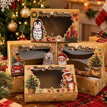 36/72/108pcs Party Box Packs, Christmas Gift Boxes With Window, Santa Claus Snowman Design Rectangular Kraft Paper Mixed Gift Boxes, Christmas Gift Packing Boxes, Merry Christmas Table Decor, Includes Christmas Stickers - Multicolor - View 2