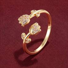 1pc Exquisite Rose Flower Shaped Open Adjustable Design Cubic Zirconia Inlaid Women's Ring Couple Gift Design - Multicolor - View 1