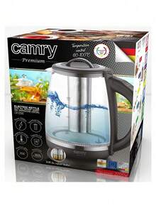 CAMRY Glass Electric Kettle With Tea Infuser & Temperature Control, Glass Tea Kettle - 2L Capacity, 360 Swivel Base, Stainless Steel Element, Black - EU E Type Plug(220-240V) - View 11