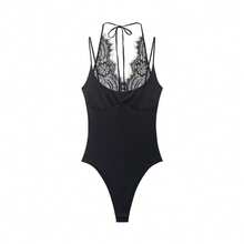 Camellia New Summer Women's Fashion Sexy Contrast Lace Halter Bodysuit Black - Black - View 1