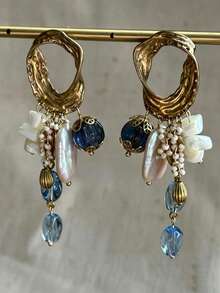 2pcs High-Quality Irregular Tassel Vintage Metal Multi-Color Women's Earrings Suitable For Prom Party Banquet Matching Daily Clothing Accessories - Multicolor - View 1