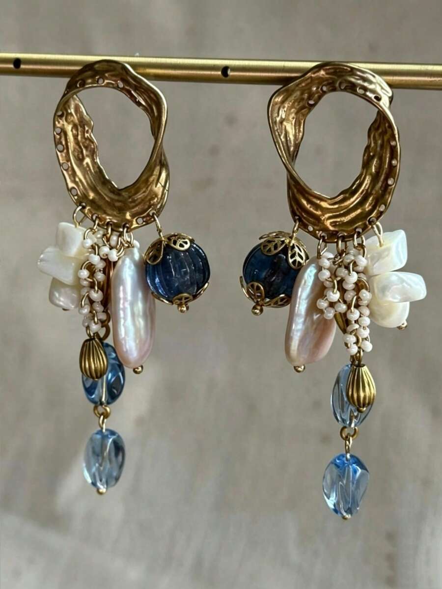 2pcs High-Quality Irregular Tassel Vintage Metal Multi-Color Women's Earrings Suitable For Prom Party Banquet Matching Daily Clothing Accessories - Multicolor - View 1