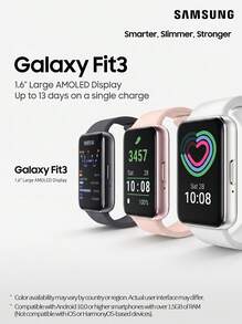 Samsung Galaxy Fit3 Smart Band 1.6-Inch Large Display 13-Day Long Battery Life 100+ Sports Modes Sleep Blood Oxygen Heart Rate Monitoring Fall Detection Message Notifications Lightweight Waterproof Fitness Tracker (International Version) - Multicolor - View 2