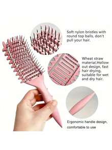1pc Portable Curling Hair Brush - Nylon Bristles, Suitable For All Hair Types, Easily Detangles And Adds Volume - Multicolor - View 8