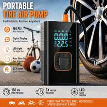 Pompa Ban Kompresor Udara Nirkabel 150PSI dengan Layar Digital, Pengisian Cepat, Mati Otomatis, dan Lampu LED, Pompa Ban Elektrik Isi Ulang untuk Mobil, Sepeda Motor, Sepeda, dan Bola Olahraga, Hanya Model D dengan Fungsi Pengisian Daya Ponsel, 7.4V/DC12V 2000MAH - Wireless - View 2