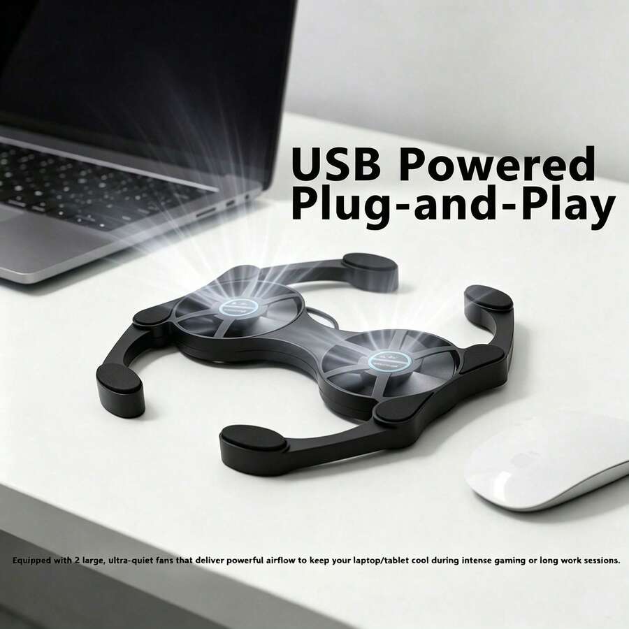 2-In-1 Portable USB Mini Laptop Fan Stand, Foldable Laptop Cooling Pad With Exhaust Fan Design, Oil-Rubbed Finish, Suitable For 7-15 Inch Laptops, USB Powered, Plastic Material - View 1