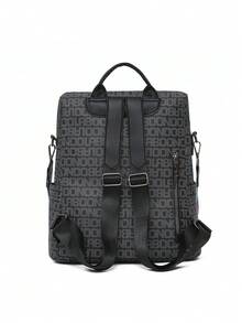 1pc Letter Print Women Backpack, Patchwork Decor Travel Daypack, Detachable Shoulder Strap Multifunctional Casual School Bag - Black - View 5