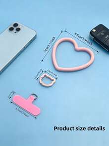 Heart-Shaped Silicone Phone Wrist Strap, Cat-Shaped Spring Buckle Anti-Loss Design, Phone Case Back Adhesive Fixing Clip Connector, Convenient Travel Anti-Drop Hanging Accessory, Cute Style Versatile Wrist Strap, Outdoor Shopping Travel Portable Phone Lanyard, Hand Strap, Smartphone Hanging Accessory - Multicolor - View 9