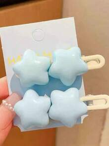 4pcs/2pcs Cream White Star & Yellow Pentagram Side Bang Hair Clips, Ins Sweet Cute Girl Hair Clips, Suitable For Women's Daily Wear - Yellow - View 3