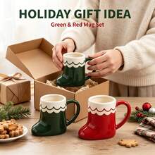 250ml Christmas Ceramic Red Santa Claus Boot Mug, Green Creative Milk Coffee Cup, Suitable For Christmas, Halloween, Thanksgiving, Birthday Party - Multicolor - View 7
