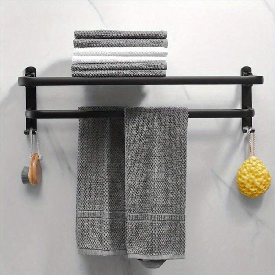 1pc 2026 New High-End Bathroom Storage Rack Towel Holder, Foldable Clothes Hanger And Wall-Mounted Towel Rack Integrated Design With Hooks, Suitable For Item Storage And Organization, Bathroom Towel Storage Rack, Towel Rack, Bathroom Storage Rack, Bathroom Towel