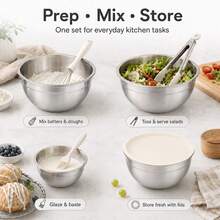 6 Pcs Stainless Steel Mixing Bowls Set With Airtight Lids, Bottom Nesting Bowls For Baking, Cooking & Food Storage - View 6