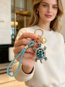 Turtle Keychain, Heart Combination Charm Keychain,Imitation Crystal Sea Turtle Key Ring, Perfect Gift For Women, Teacher'S Day /Thanksgiving Gifts - Multicolor - View 3