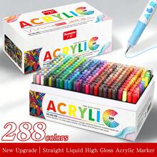 Rotuladores acrílicos líquidos de alto brillo GuangNa, set de 12 colores (serie de 24 colores) caja de regalo de 72/168/288 colores, incluyendo serie de colores macaron, tono de piel, neón, Morandi; bolígrafo de punta dura de 1.0mm, flujo de tinta suave, gran capacidad de agua concentrada, alta cobertura duradera, secado rápido e impermeable, adecuado para zapatillas, vidrio, piedra, creación de dibujos a mano DIY en planificador - Multicolor - Ver 34
