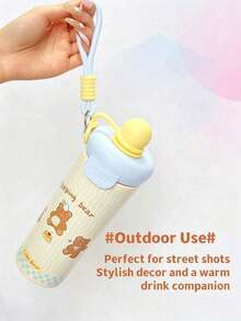 Gift Box Packaging, 600ml 304 Stainless Steel Floating Ball Insulated Cup, Cartoon Animal Pattern Insulated Water Bottle, With Lanyard, Suitable For Portable Travel, Leak-Proof, Suitable For Student Outdoor Drinking Cup, Cat/Bear/Dog/Rabbit And Other Animal Designs Available. - Multicolor - View 8
