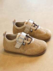Vintage Suede Girls' Mary Jane Shoes, Lightweight Buckle Baby Shoes - Camel - View 2