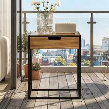 Minimalist Metal Bedside Table With Finish In Walnut Wood Grain And Drawers, 40*30*50cm. Economical Space With Large Storage Capacity, Suitable For Bedrooms And Living Rooms In Any Style. - Multi-color/1 Coffee Table/Color Random - View 8
