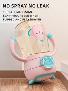 1pc 260ml Cartoon Straw Cup For Kids, Cute Baby Sippy Cup, 360° Drinking, Leak-Proof & Drop-Resistant With Scale And Handle, Suitable For Daily Use - Cute Monkey Pink - View 9