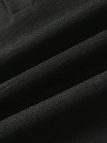 1pc T-Shirt, Solid Color Henley Collar Three-Button Design Loose Fit Long Sleeve Top, Faux Linen Textured Fabric, Skin-Friendly Soft Anti-Deformation, Elegant Slouchy Old Money Style, Suitable For Daily Commute And Friend Gatherings, Machine Washable And Dry Cleanable - Black - View 11