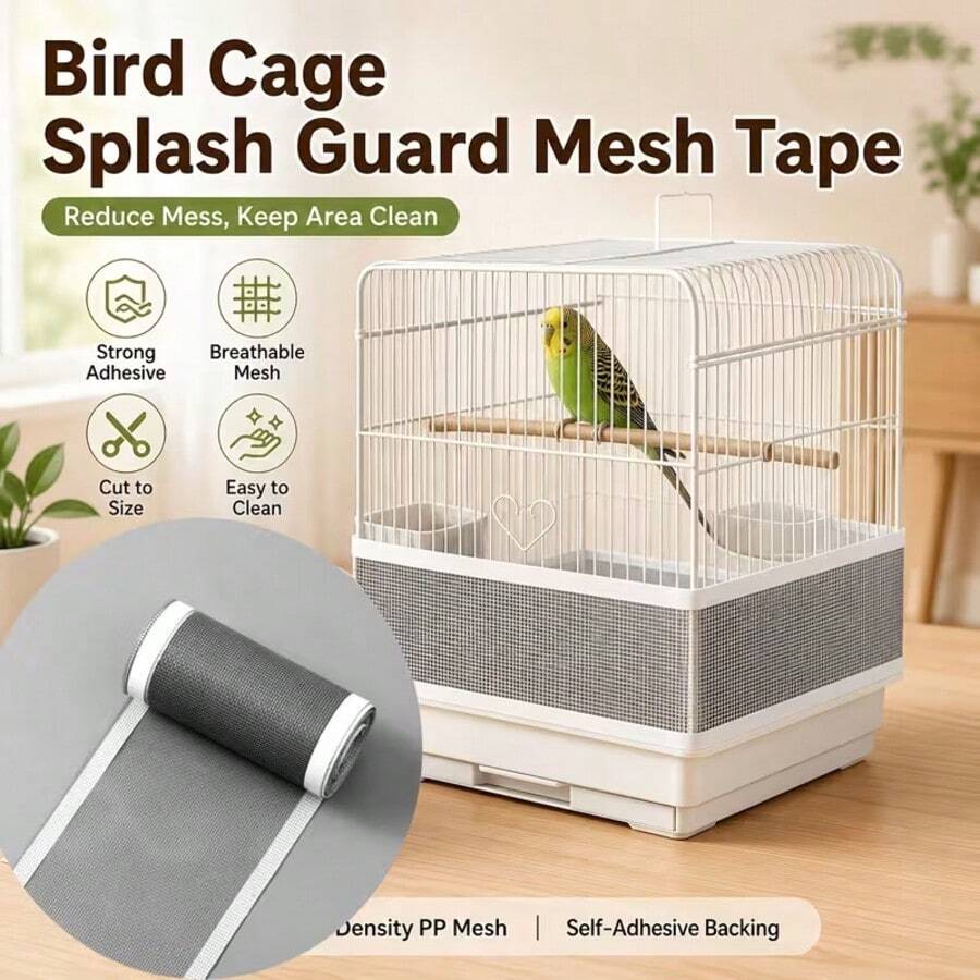 500cm Universal Bird Cage Mesh Seed Catcher, Seed Capture Protective Net Cover, Parrot Mesh Cover Self-Adhesive Breathable Mesh Suitable For Indoor Round And Square Cages, Trimmable Feather Seed Catcher - Prevents Scattering And Mess - View 1