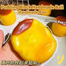 1pc Cute Pudding Squishy Toy, Soft Slow Rebound Stress Relief Squeeze Toy - Yellow - Pudding Handmade Squishy Ball - View 5