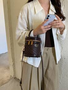 Women's Handheld Bucket Bag, Fashionable Elegant Business Personalized Phone Bag, Crossbody Bag, Coffee Color - Coffee - View 5