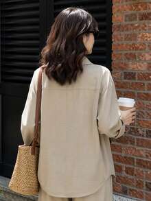 Y6Y New Light Coffee Color Premium Long Sleeve Autumn Women's Button Front Blouse Shirt - Light Coffee - View 2