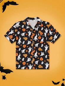 Notgurli 3pcs Halloween Loungewear Tops (Black & Orange) – Matching Outfits For Brothers Featuring Pumpkin Prints Perfect For Casual Lounging At Home - Multicolor - View 19