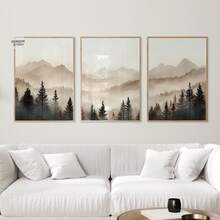 3pcs/Set Abstract Forest Mountains Triptych Art, Minimalist Modern Foggy Landscape Prints Set Of 3, Printable Neutral Nature 3 Pieces Wall Art - A - View 2