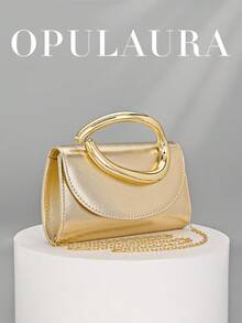 OpulAura Retro Solid Color Clutch Bag, Versatile Compact Purse, Fashionable PU Leather Handbag For Women, Suitable For Weddings, Parties, Galas, Dinners And Other Occasions - Gold - View 1