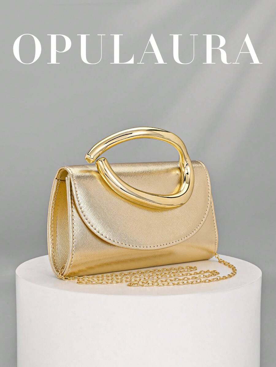 OpulAura Retro Solid Color Clutch Bag, Versatile Compact Purse, Fashionable PU Leather Handbag For Women, Suitable For Weddings, Parties, Galas, Dinners And Other Occasions - Gold - View 1