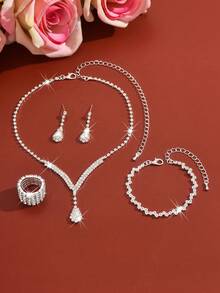 Elegant V-Neck Water Drop Pendant Jewelry Set, Suitable For Wedding, Banquet, Party Wear And Valentine's Day Birthday Gift - Multicolor - View 8