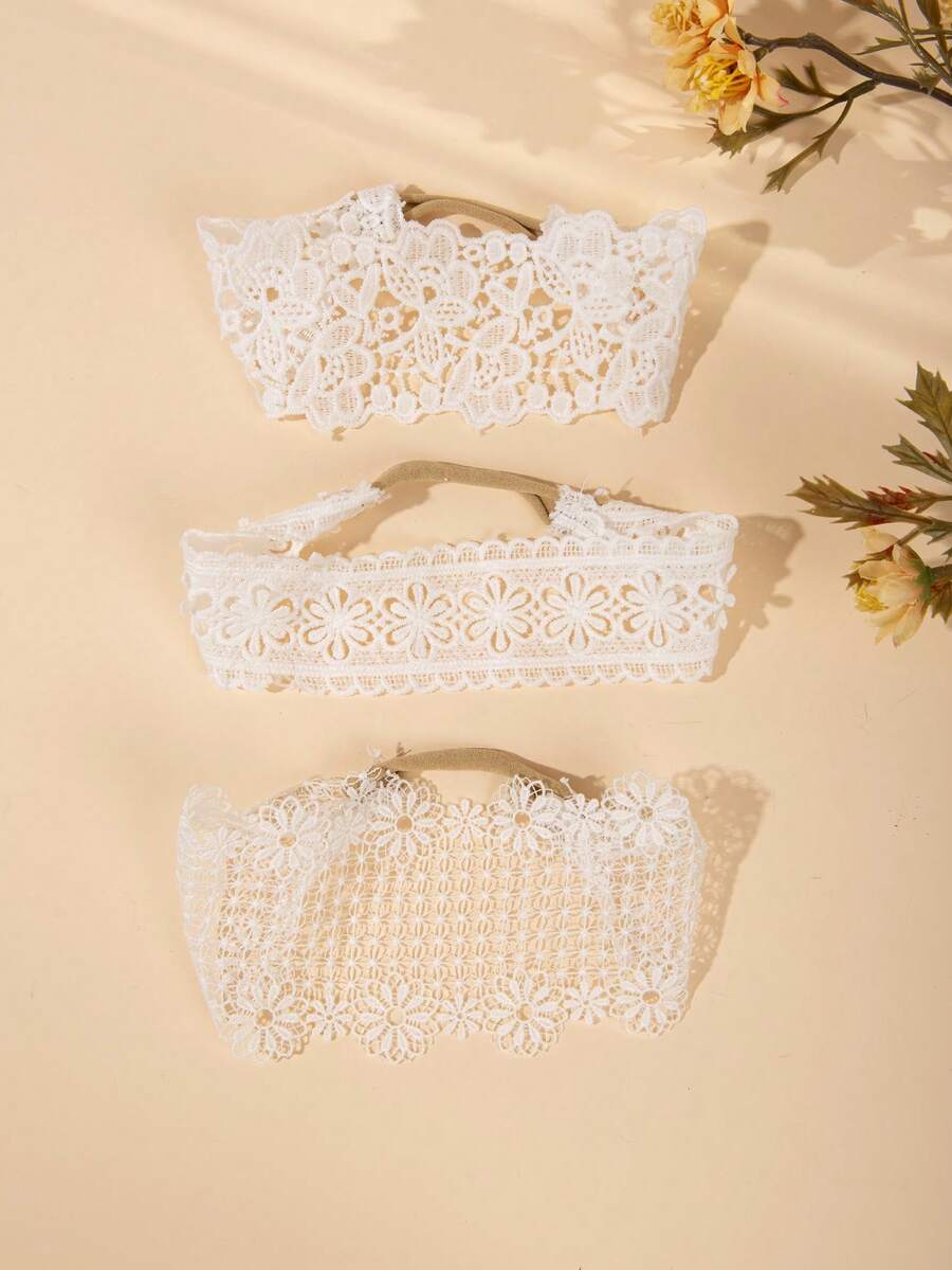 3pcs Baby Girl Lace Floral Headbands, Elastic Non-Slip Newborn Headbands, Bohemian Floral Photo Props - Multicolor - View 1