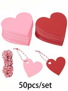 100/50pcs Heart-Shaped Gift Tags With String, Pink, Red And White Heart Tags, Valentine's Day Gift Packaging Decoration Tags, Suitable For Holiday Design Craft Accessories, Gift Wrapping Paper, Scrapbooking, Jars, Durable Paper Tags - Multicolor - View 9