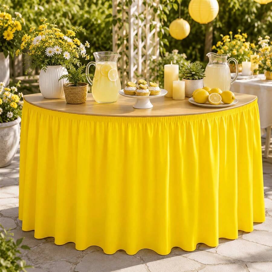 1pc Tablecloth Table Skirt, Solid Bright Yellow, Smooth Texture, Minimalist Basic Decor, Suitable For Dinner Party, Cafe Buffet, Holiday Banquet, Retail Booth, Festival Reception And Counter Decoration - A - View 1