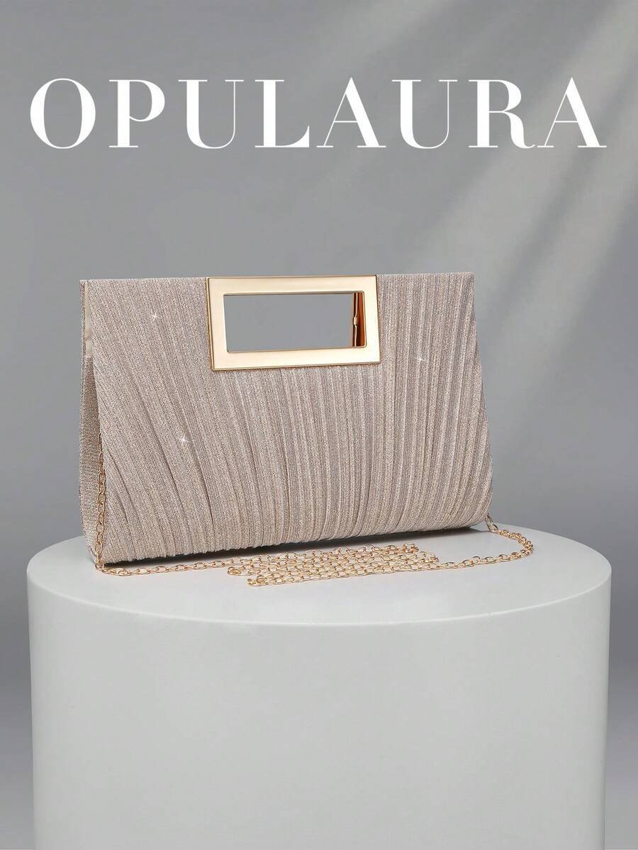 OpulAura 歐美女款時尚閃亮水鑽晚宴包,奢華亮片鑽石手拿包,高端閃耀晚宴包,靜奢風手提包,適合舞會、派對、雞尾酒會、生日派對,可搭配洋裝,適合作為生日禮物、新娘手拿包 - 金色 - 查看 1