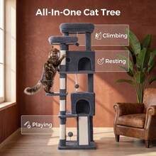 HaluPeit Multi-Tiered Cat Tree Suitable For Corners, Perfect For Small Apartments And Multi-Cat Households. - Dark Grey - View 2